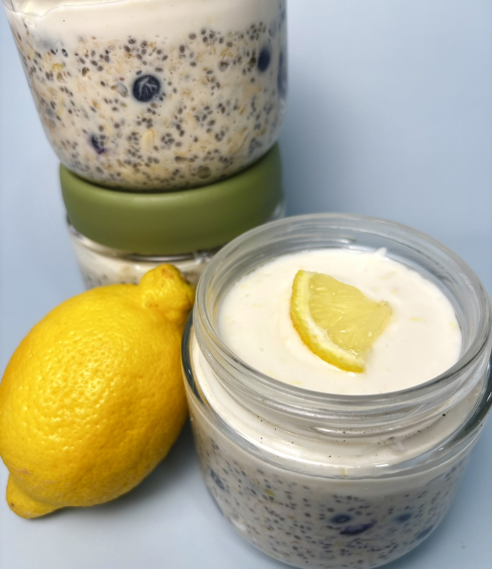 Lemon Blueberry Overnight Oats with a Cheesecake topping